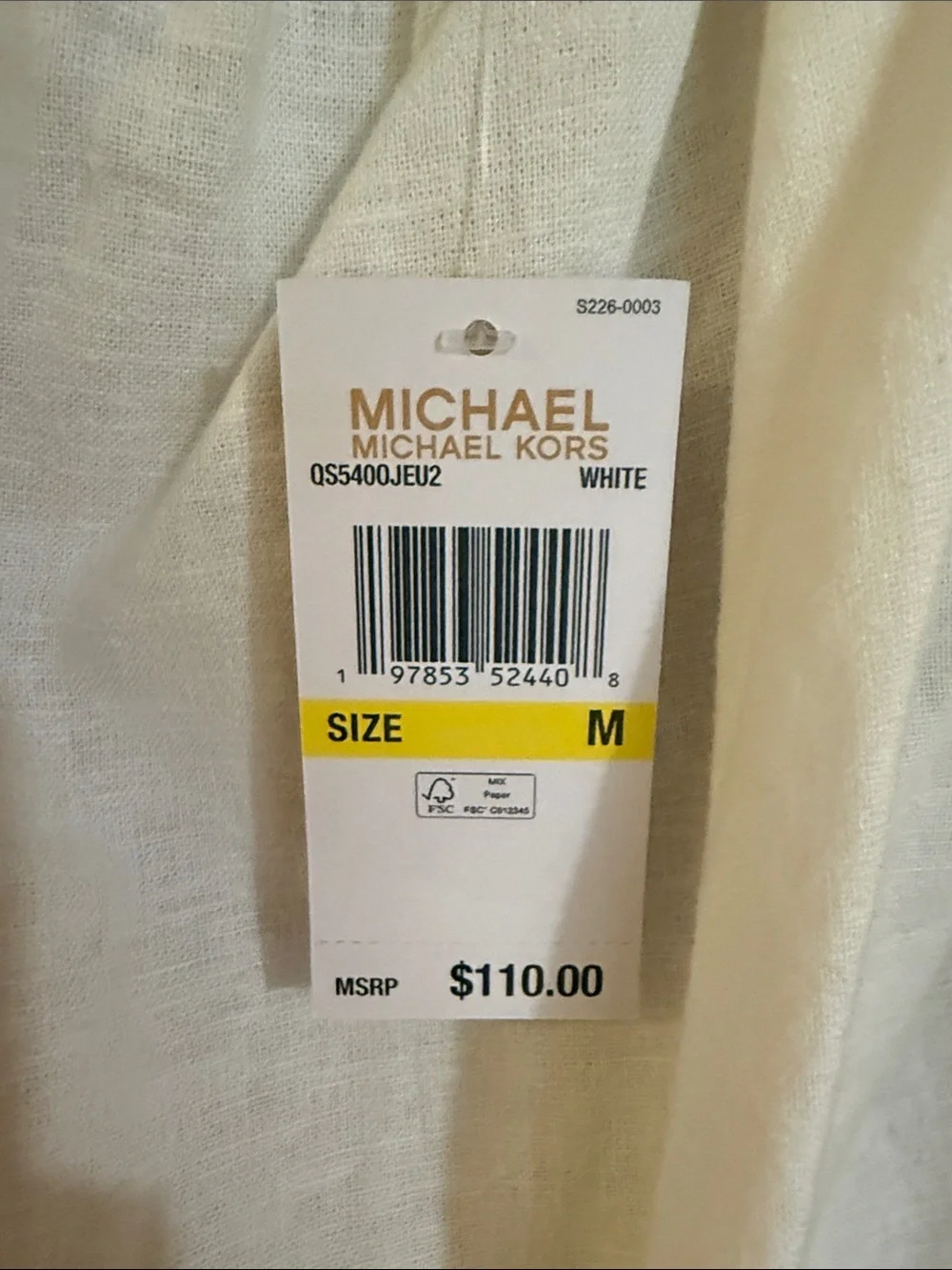 Michael Kors Linen Blend Off-Shoulder Peasant Tunic with Tie Sleeves